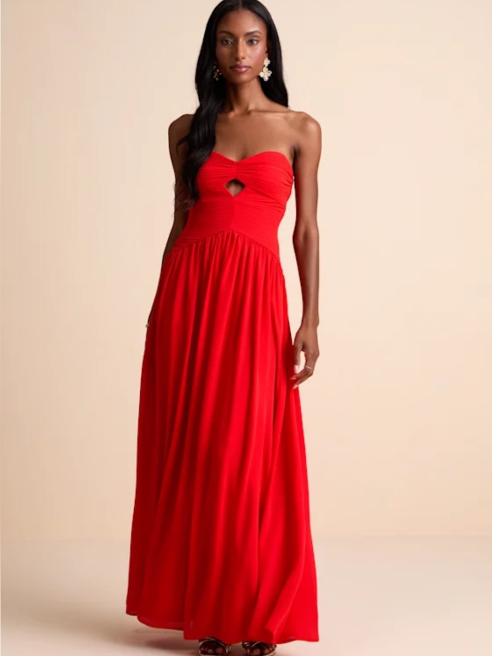 New Lulus Rosala Strapless Red Maxi Dress with Sweetheart Neckline Sz Medium
